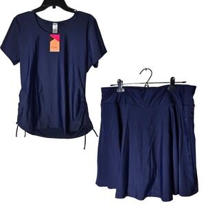 Ella Mae Adele Blue Swim Top Skort Set Plus 1X UPF NWT Skirt Pool Beach Modest